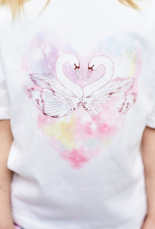 Biały t-shirt z nadrukiem łabędzi